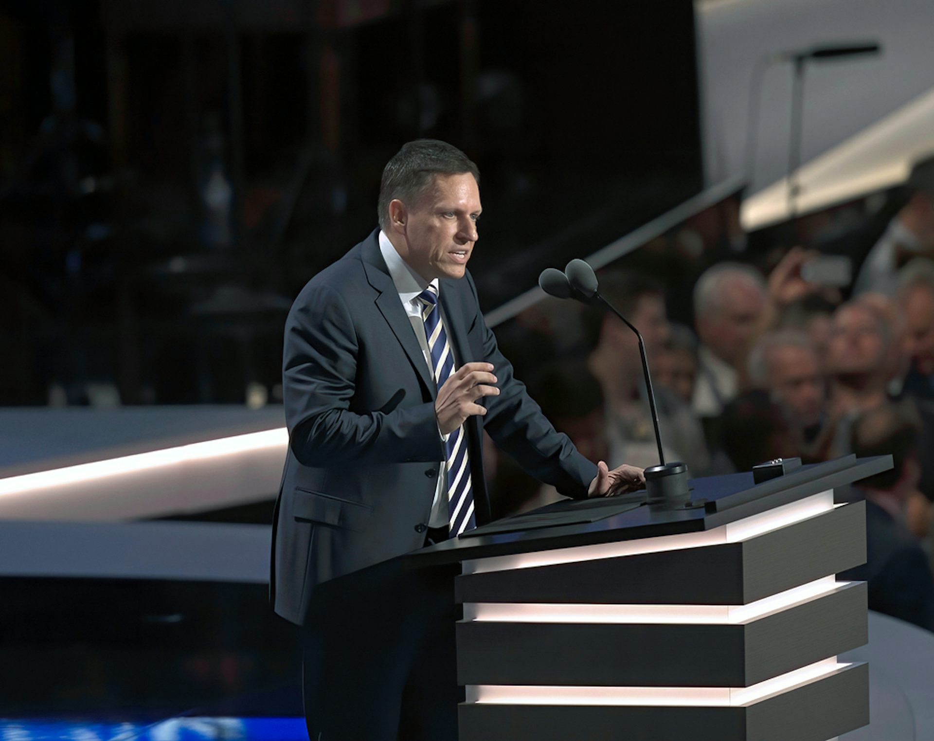 Peter Thiel, chairman of Palantir, giving a talk.