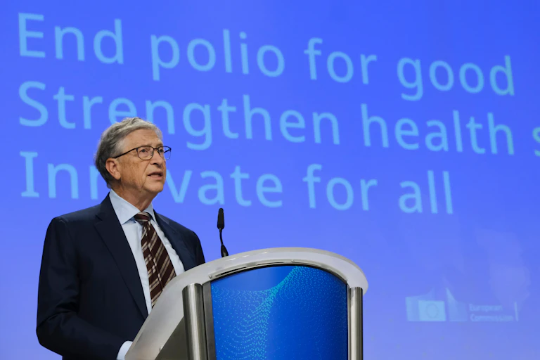 Bill Gates gives a speech on his eponymous foundation's Global Polio Eradication initiative.