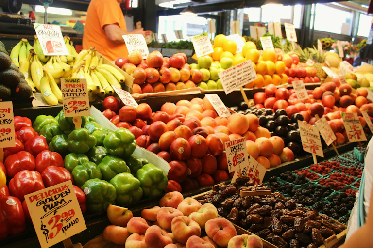 fruits on display at a stand