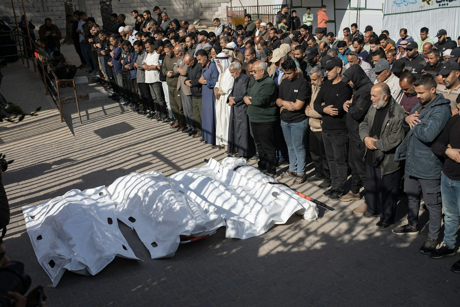 A funeral for victims of an Israeli airstrike in Gaza, April 2026.