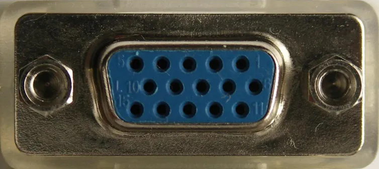 closeup view straight into the holes of a connector