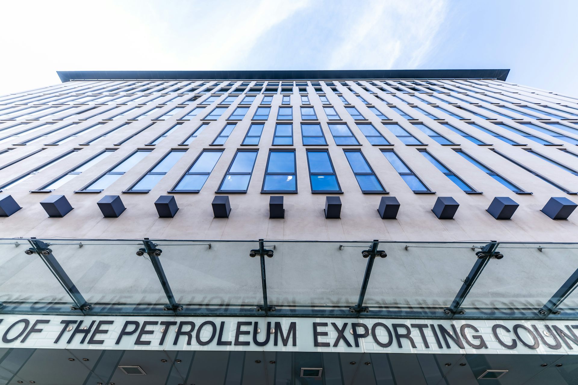 A large building with 'Organization of the Petroleum Exporting Countries' written on it.