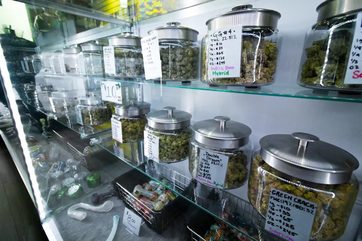 Selection of cannabis products at a legal retail store.