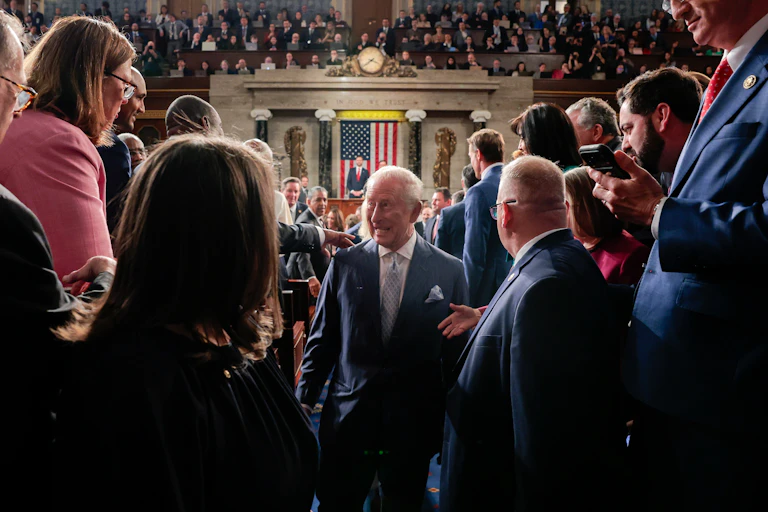 King Charles receives a standing ovation as he leaves after his address to a joint meeting of Congress