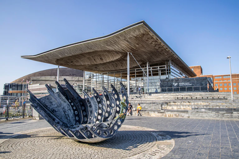 The exterior of the Senedd in Cardiff Bay.