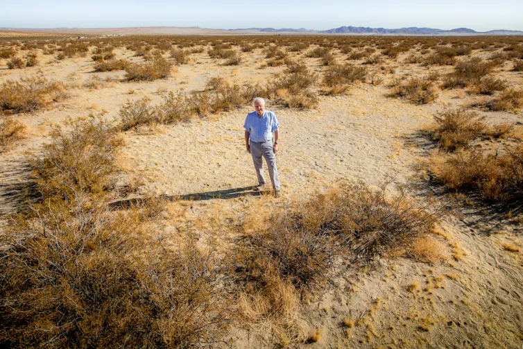Attenborough stood in the dessert