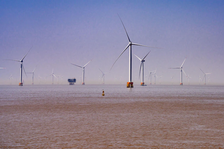 Chinese wind turbines in the sea near Shanghai.