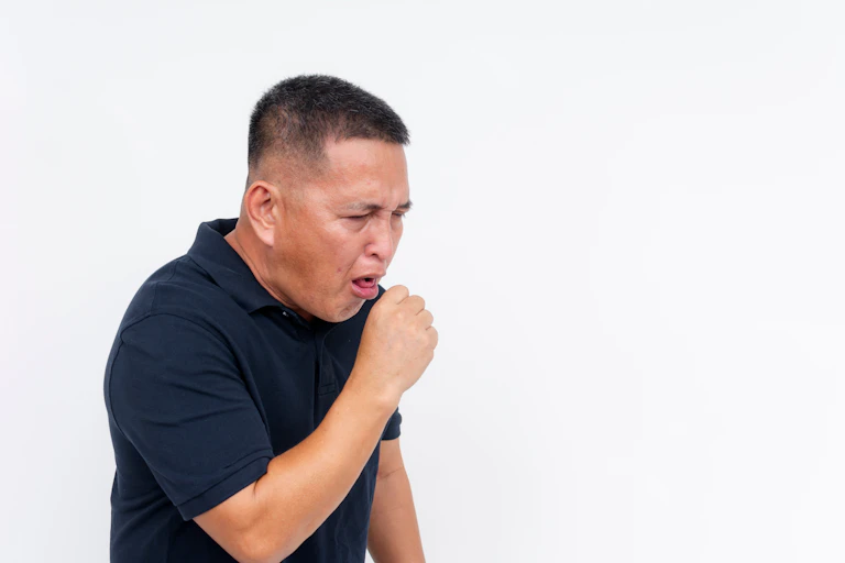 Image of coughing man isolated on a white background