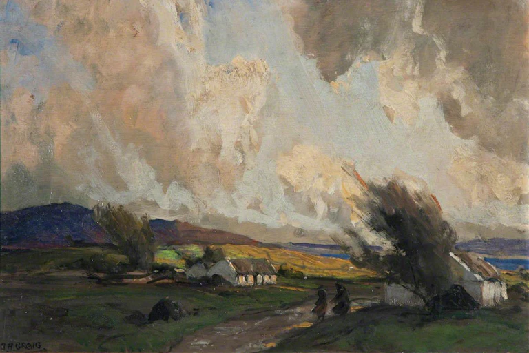 Painting of a windy day in Irish countryside
