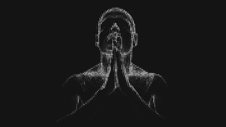 Binary praying figure.