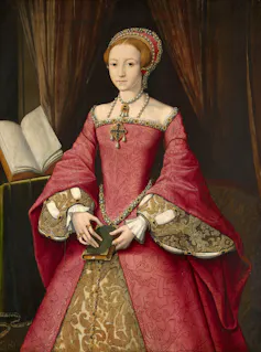 Painting of a young Elizabeth in a red dress
