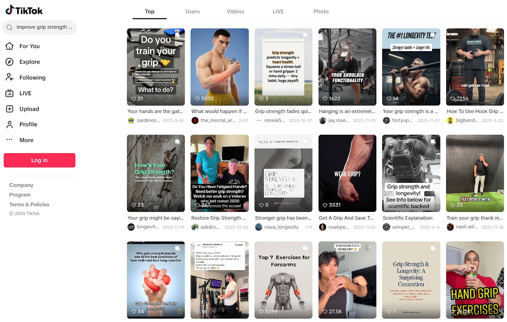 A screenshot from TikTok about grip strength and longevity