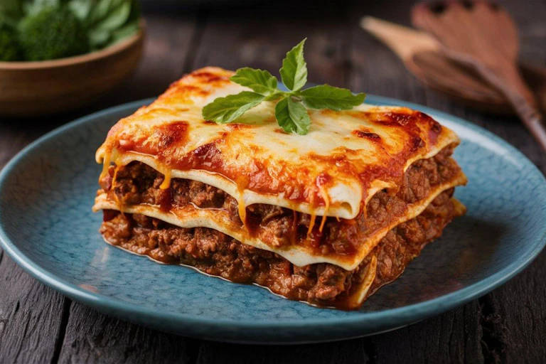 Lasagne on a plate.