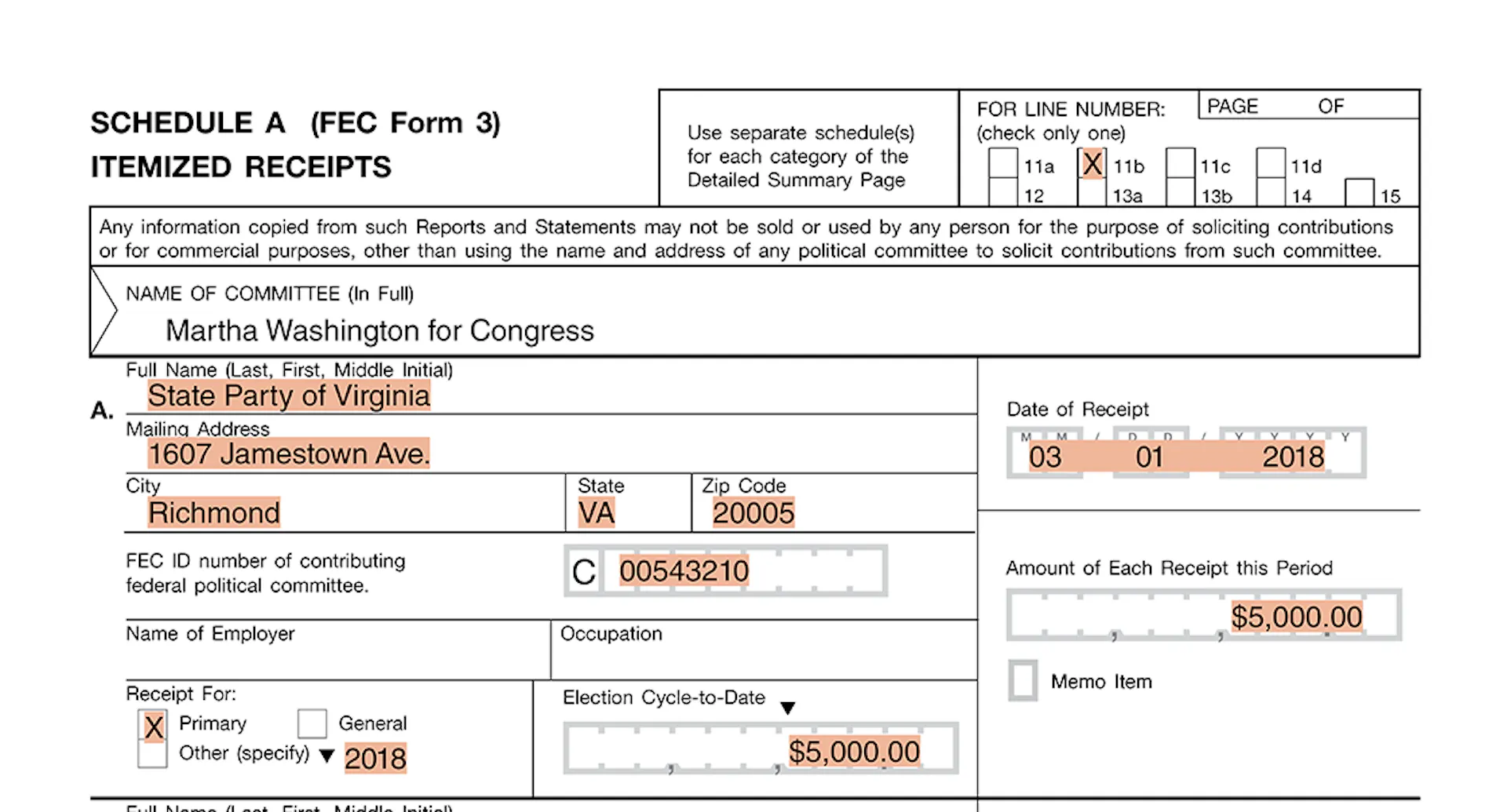 A government form concerning political party donations in campaigns.