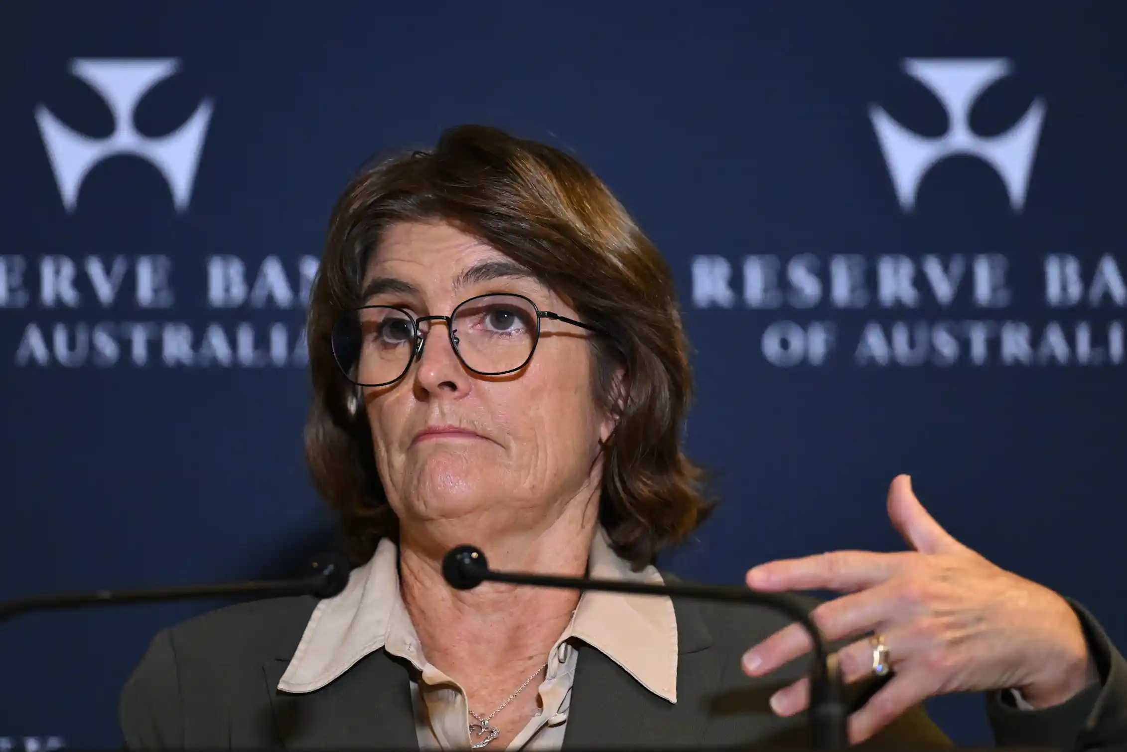 Reserve Bank of Australia Governor Michele Bullock addresses the media