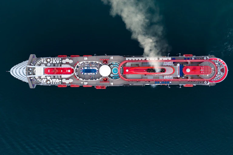 Aerial view of a cruise ship