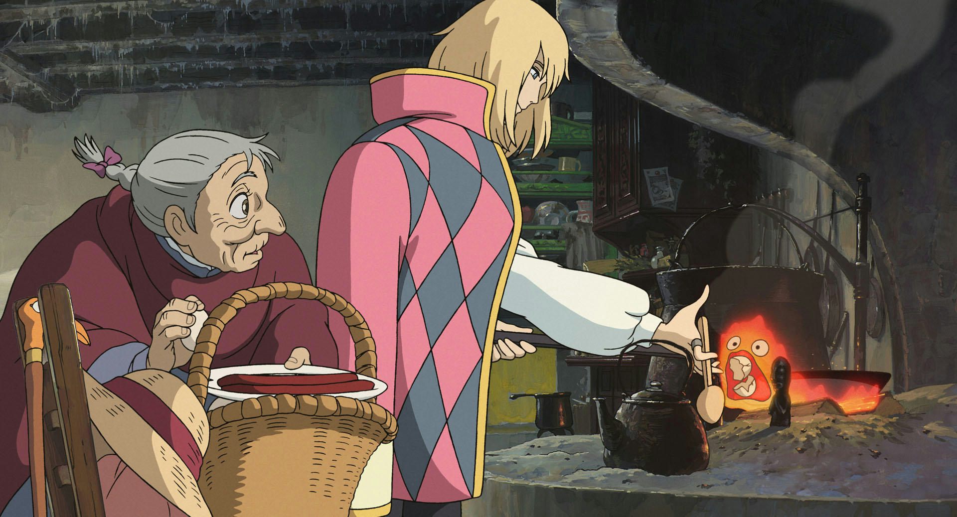 Plano extraído de una película de animación en la que dos personajes cocinan en un fuego tradicional.
