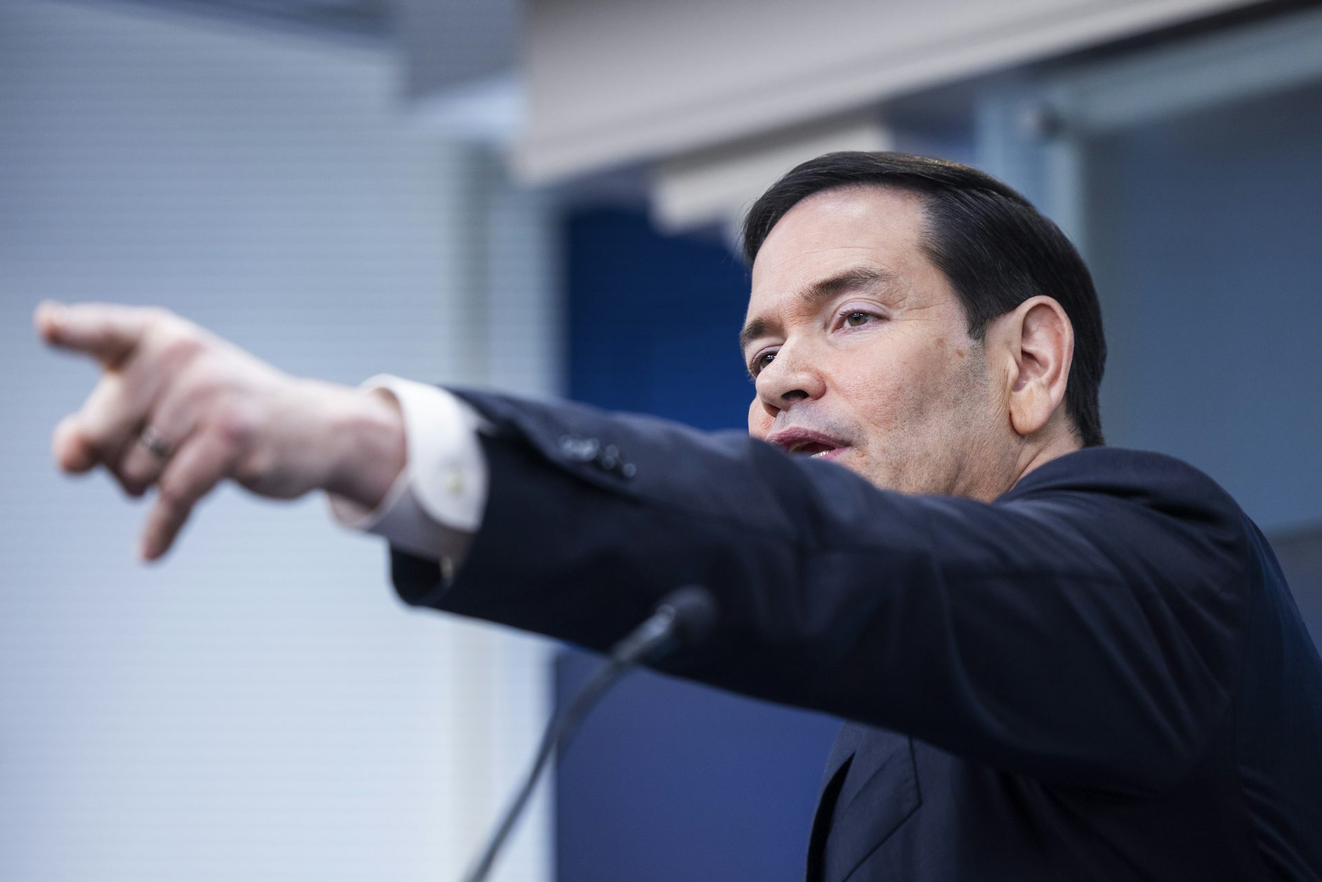 Marco Rubio speaks about the Iran war in the White House Press Briefing Room.