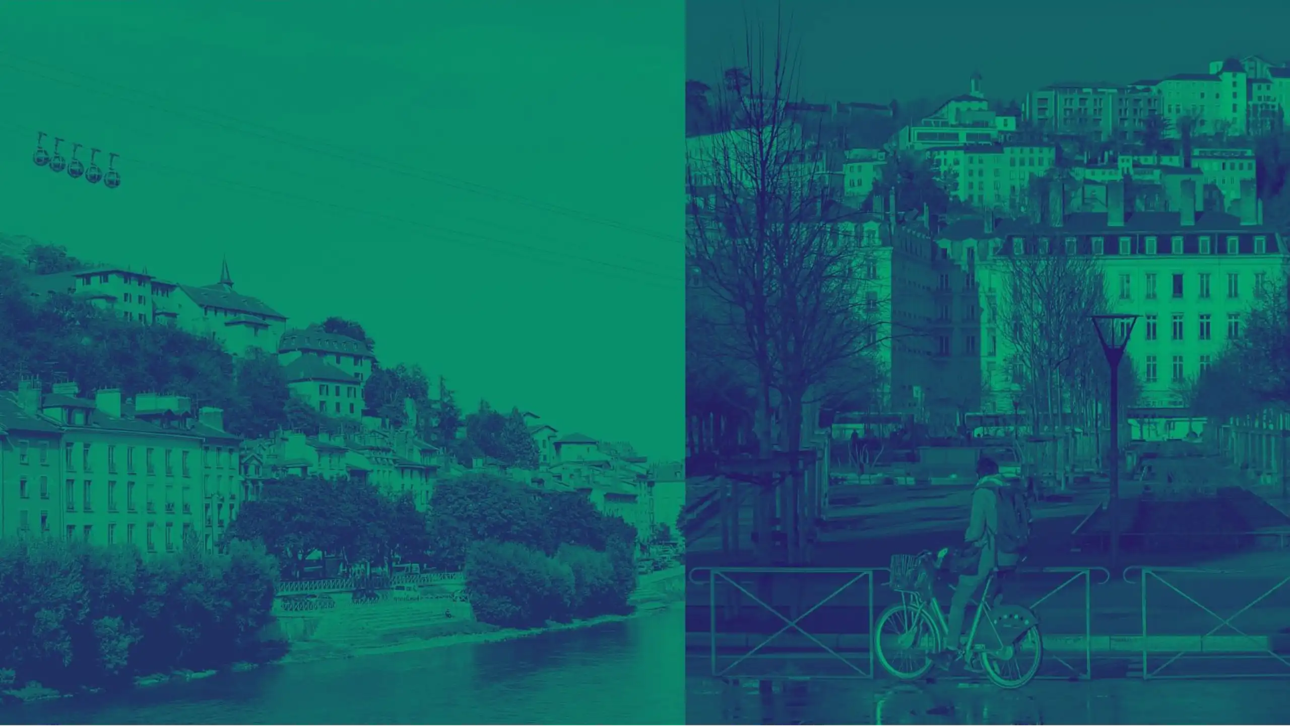 Panorama de la ville de Grenoble, à gauche, et Lyon, à droite.