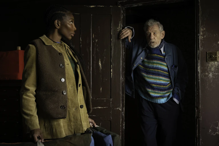 Michaela Coel and Ian McKellen in The Christophers.