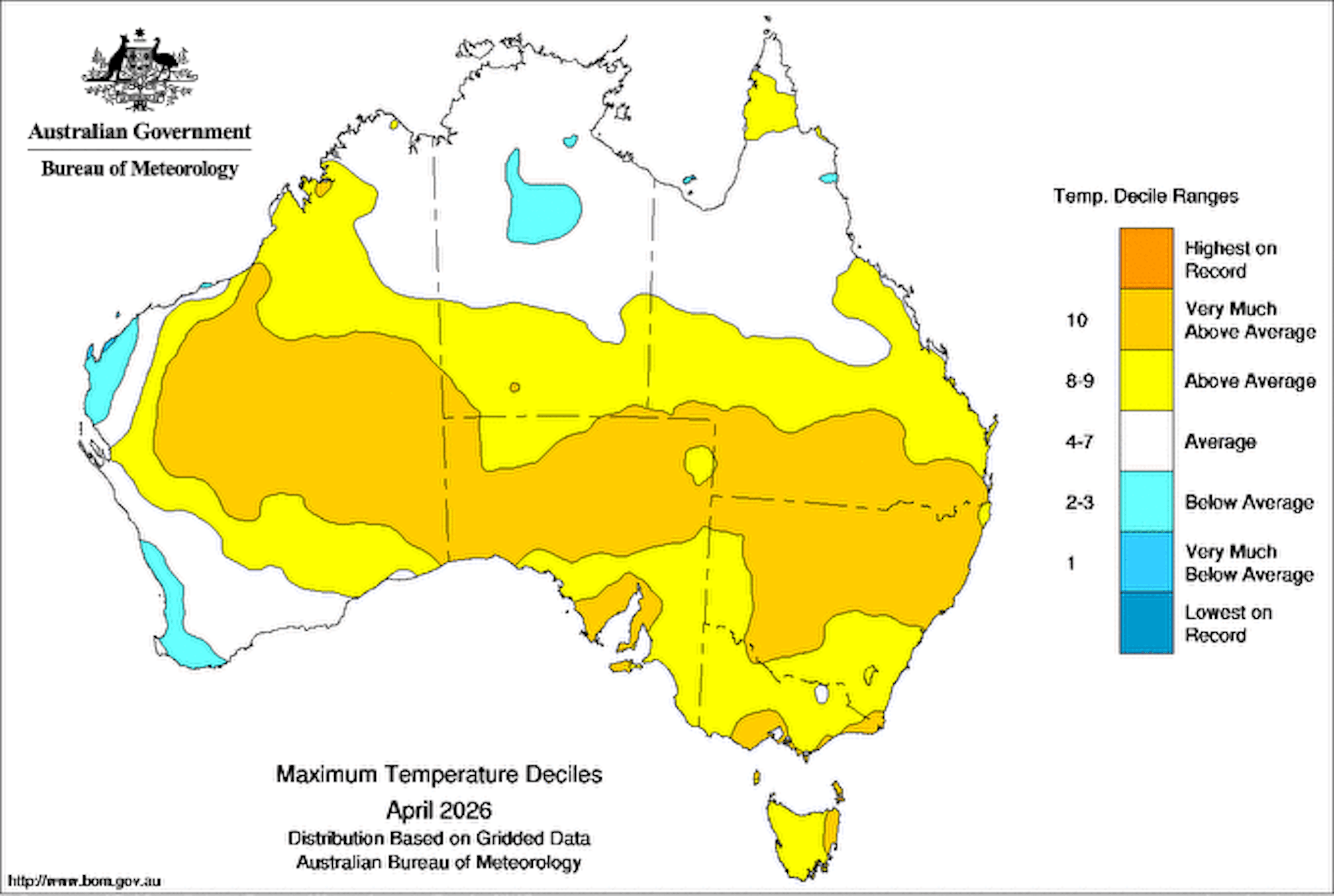 map of australia showing unseasonable heat in autumn.