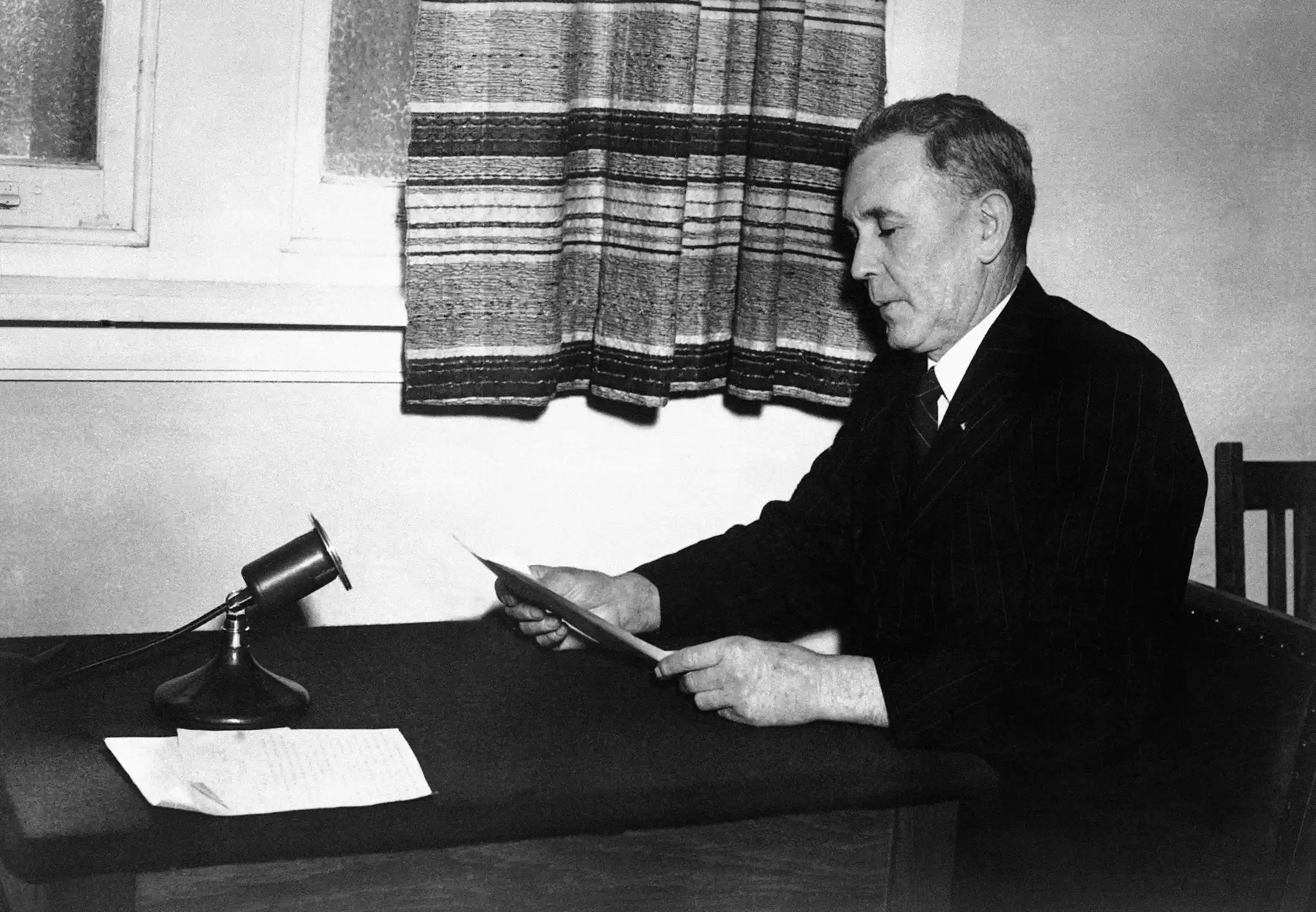 Ben Chifley, seen during the national broadcast from Canberra