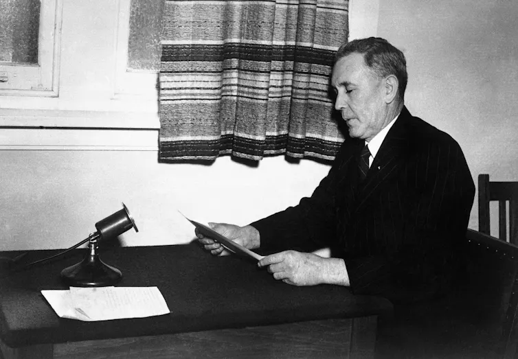 Ben Chifley, seen during the national broadcast from Canberra