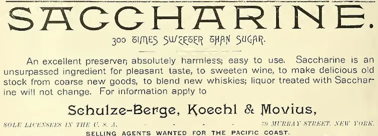 Saccharin ad from 1893.