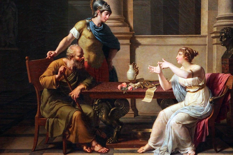 Painting of 'Aspasia Conversing with Socrates and Alcibiades'