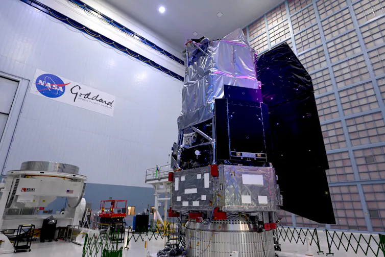 The Roman telescope inside the largest clean room at Nasa's Goddard Space Flight Center in Greenbelt, Maryland.