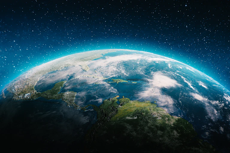vista do planeta Terra rodeado pelo espaço