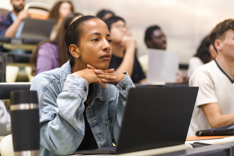 A university student in a lecture hall