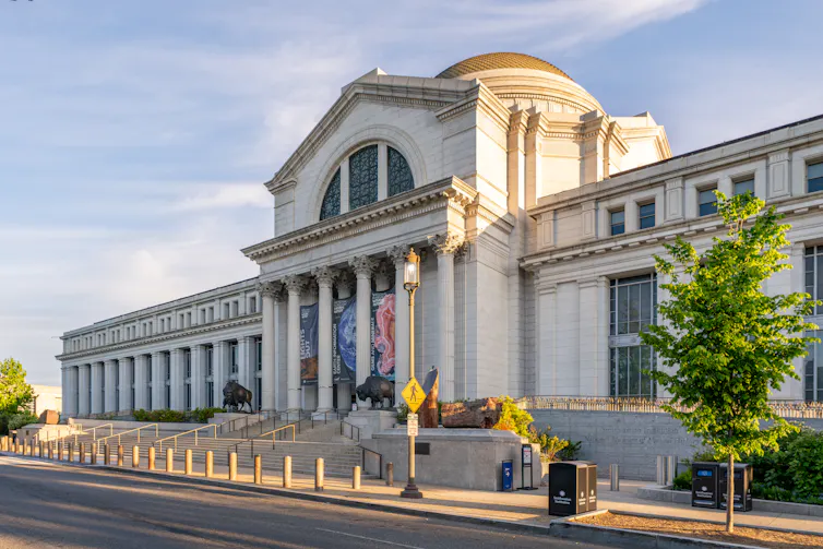 The facade of a grand building.