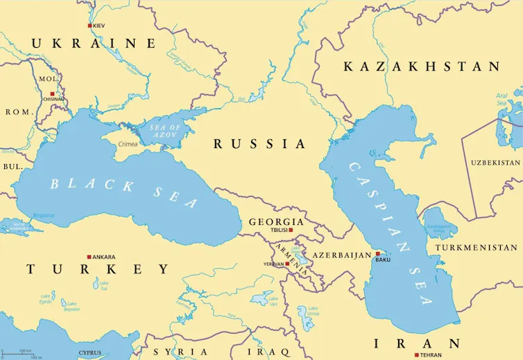 Map of Caspian sea showing surrounding countries.