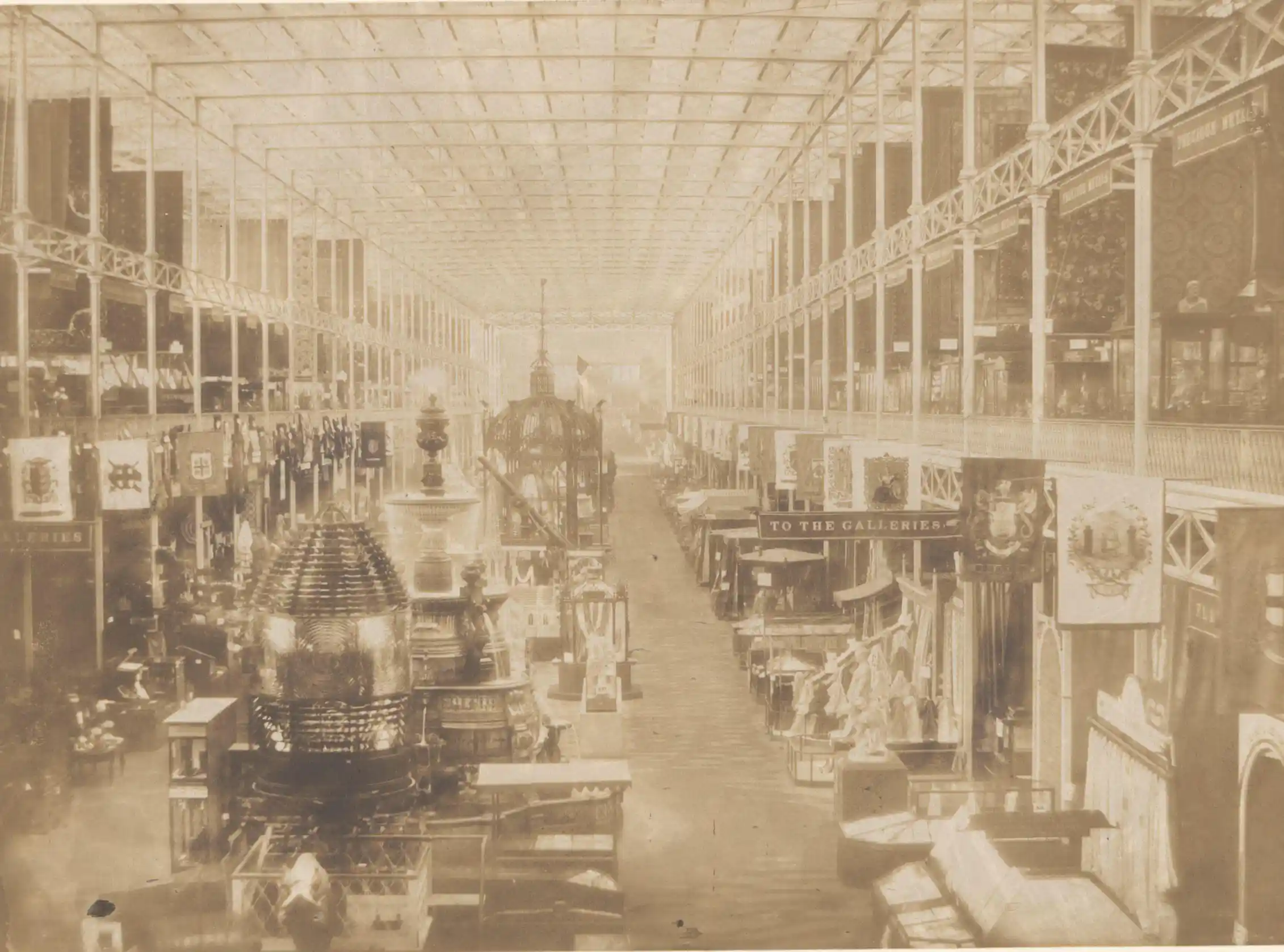 Sepia photograph – a great hall with interesting machines.