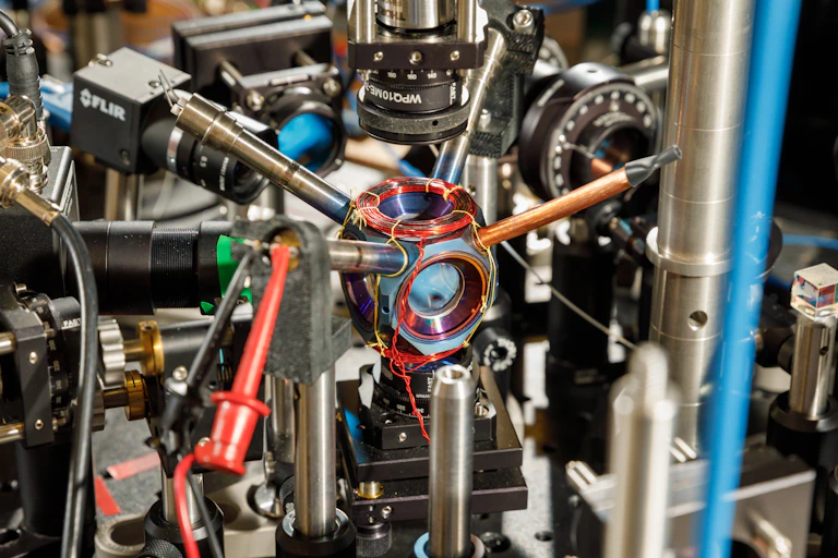 laboratory equipment consisting of tubes, lenses and wires