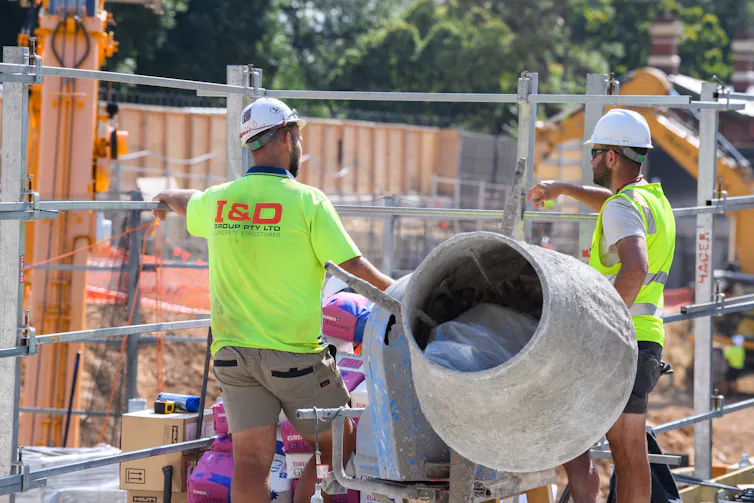 Construction workers on a site in Melbourne