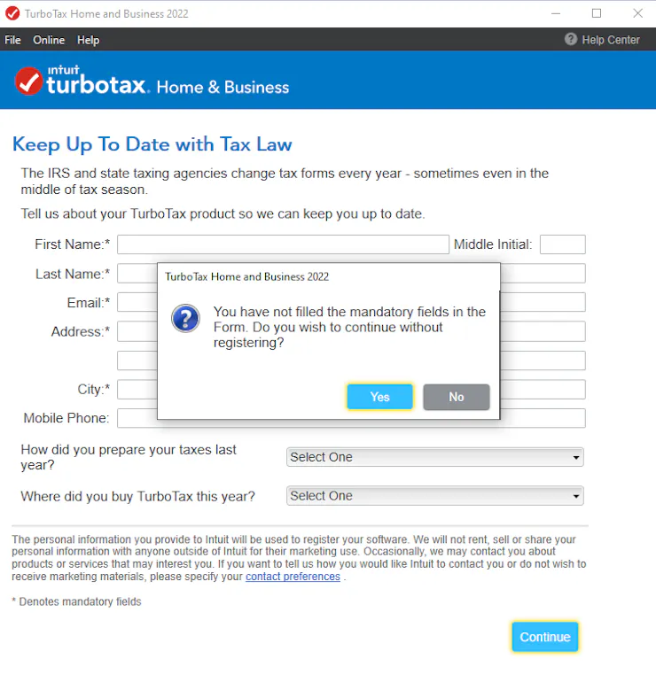 image of a website form with a pop-up box in front of it