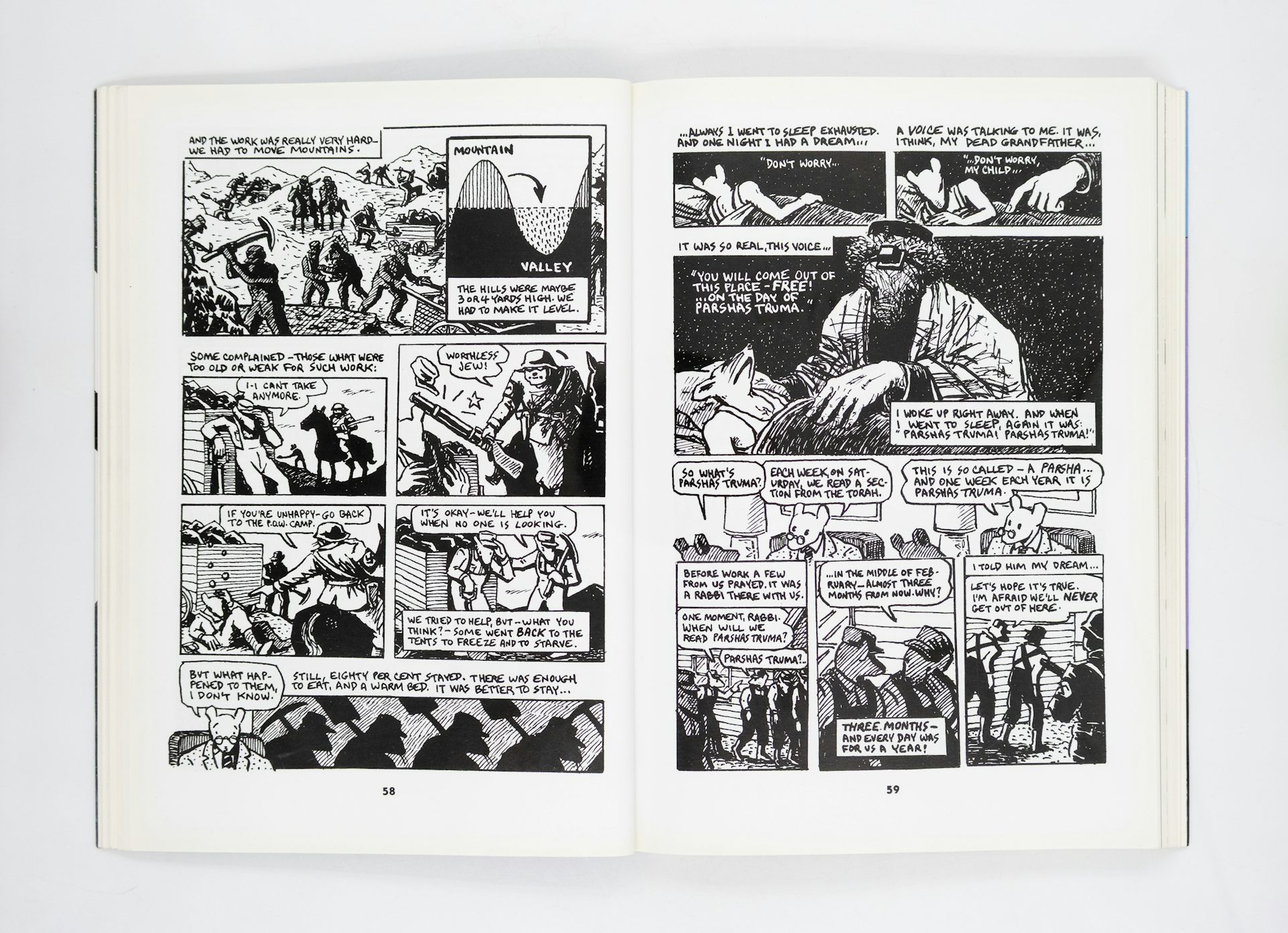 A spread of black and white comic book pages