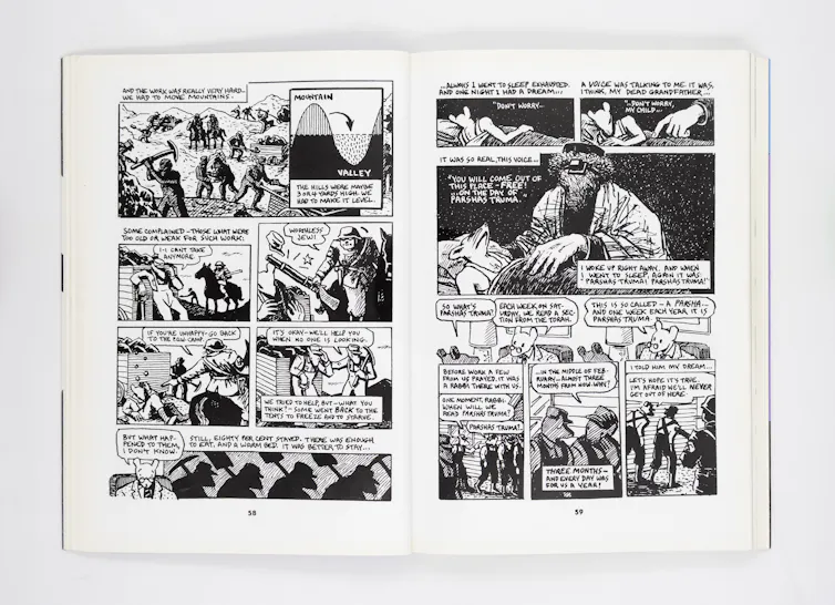 A spread of black and white comic book pages