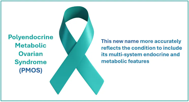 Infographic featuring a teal ribbon and reason for name change