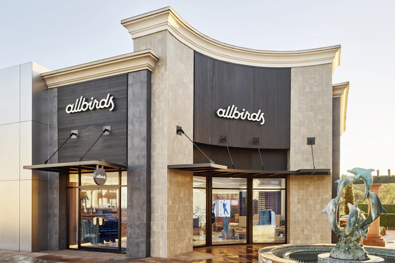 An Allbirds store in Carlsbad, California, displays the company logo over the entrance.