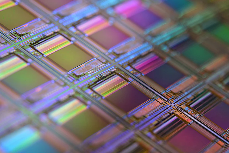 Close-up of a semiconductor silicon wafer