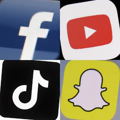the logos of Facebook, YouTube, TikTok and Snapchat