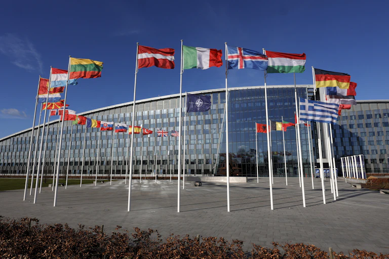 Flags outside NATO headquarters