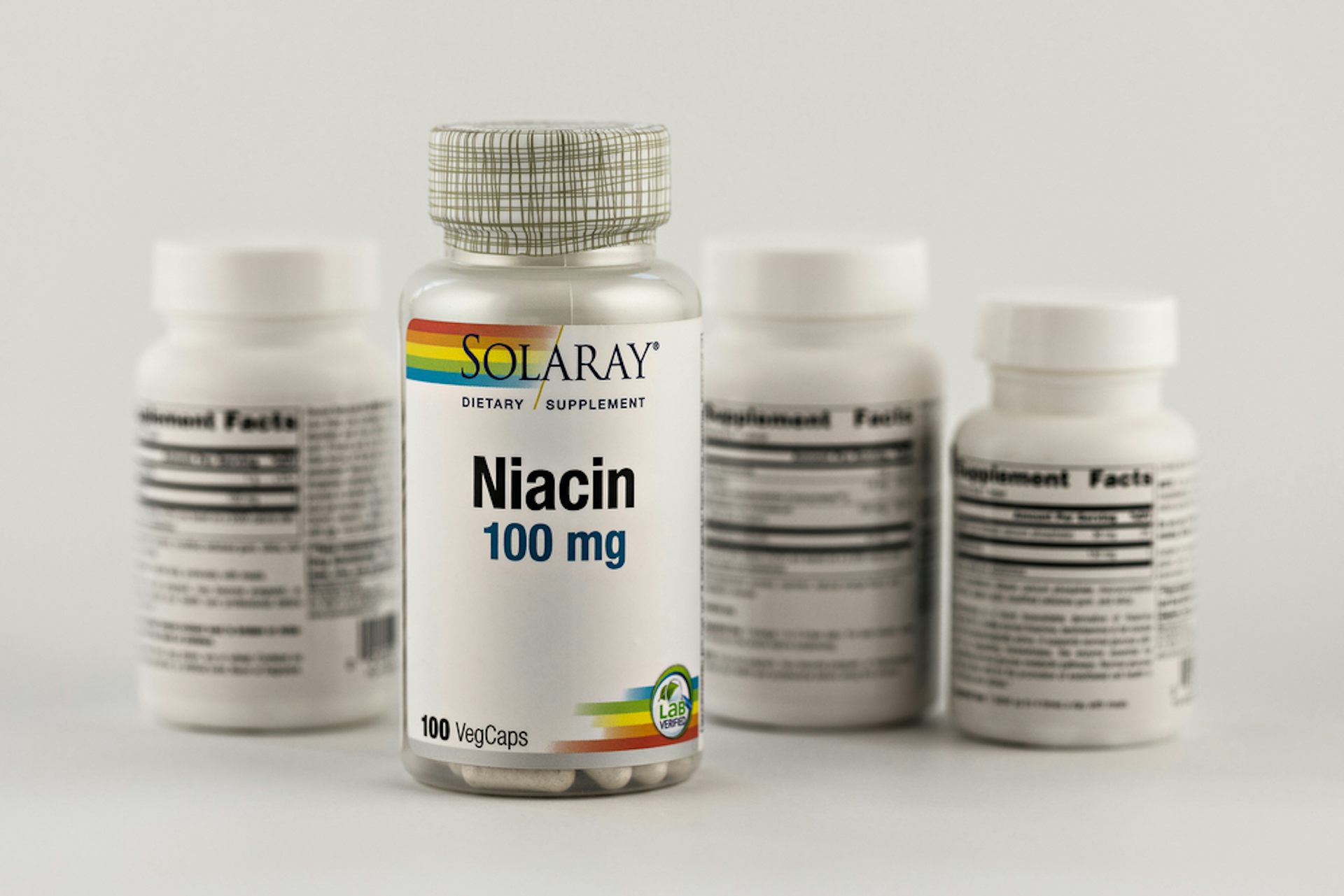 Bottles of niacin supplements.