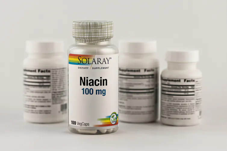 Bottles of niacin supplements.
