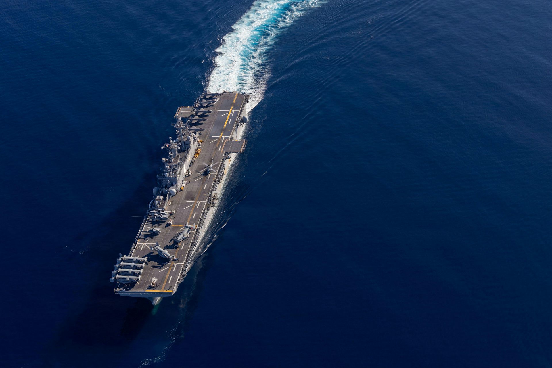 US Navy Wasp-class amphibious assault ship USS Boxer on exercise in the Pacific.