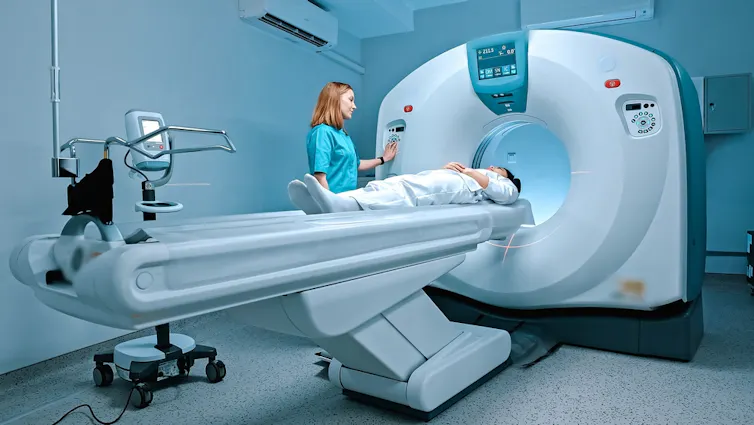 A patient undergoing an MRI scan.