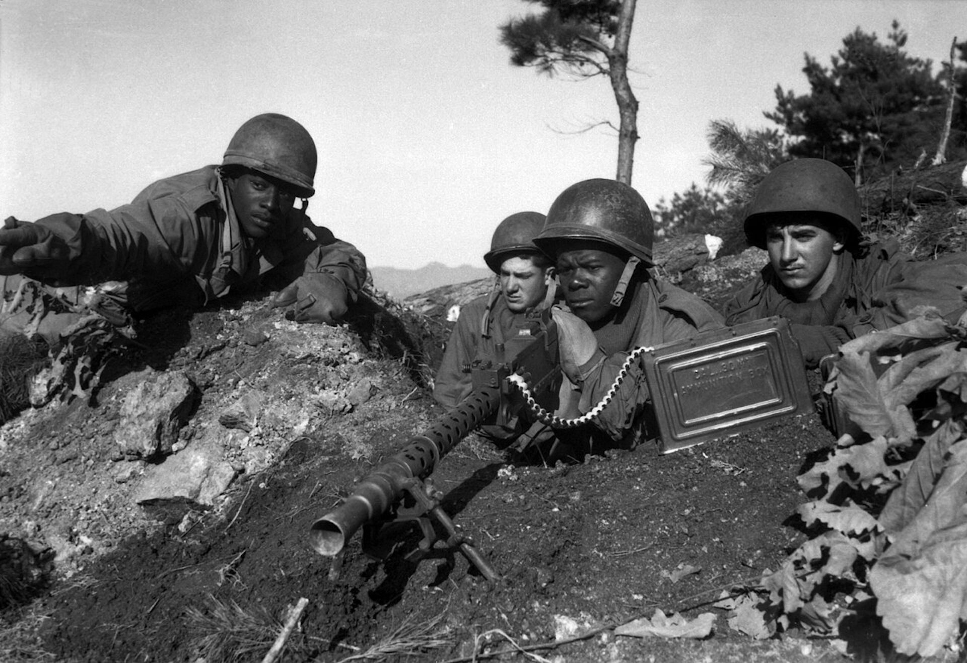 Soldiers from the US 2nd Infantry Division in action near the Ch'ongch'on River, Korea.